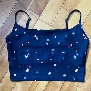 Navy Star Print Adjustable Strap Crop Top